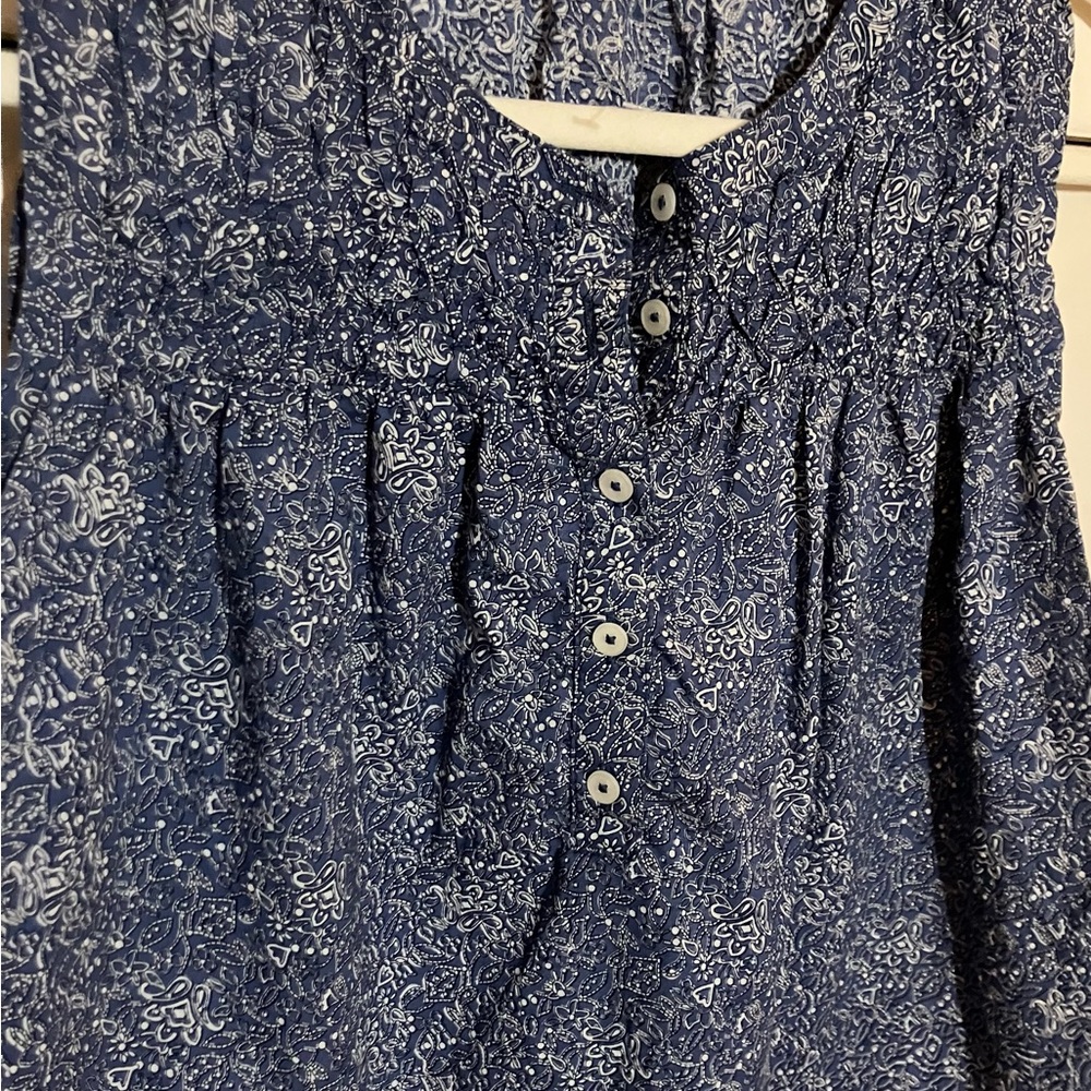 LOFT Navy Blue Button Front Smocked Top